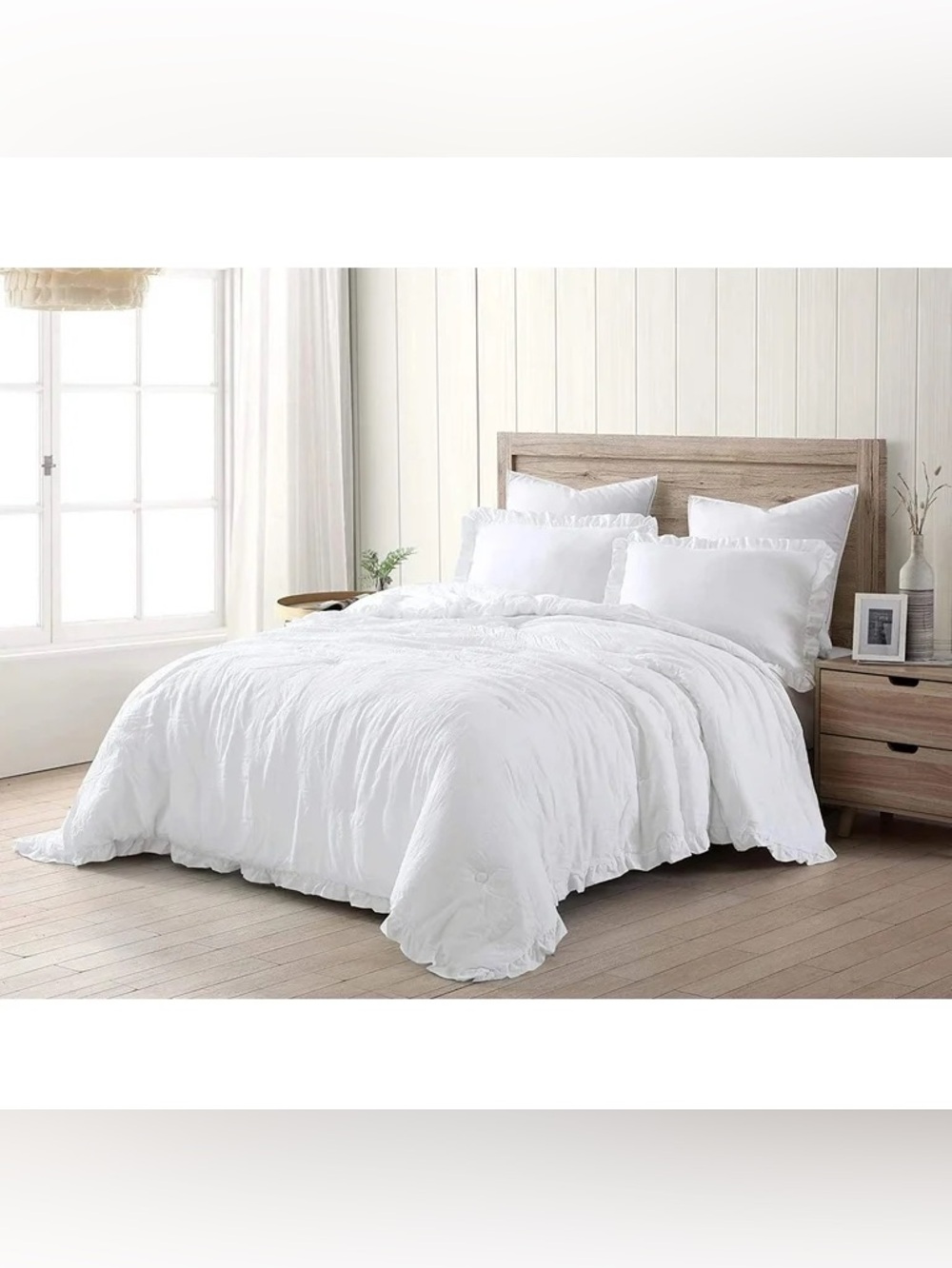 White Ruffled Twin 2 piece Comforter Set